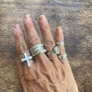 Solid rustic sterling silver cross ring